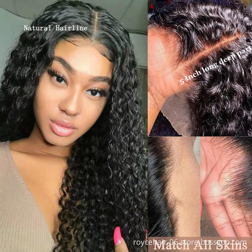 Cheap Lace Wigs For Women 180% Density Remy Brazilian Human Hair Water Wave Curly Pre Plucked Invisible Swiss Lace Closure Wig